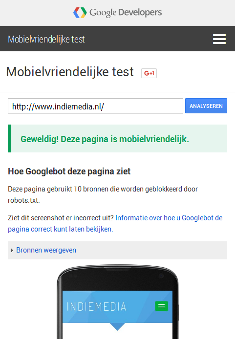 Google mobile friendly test